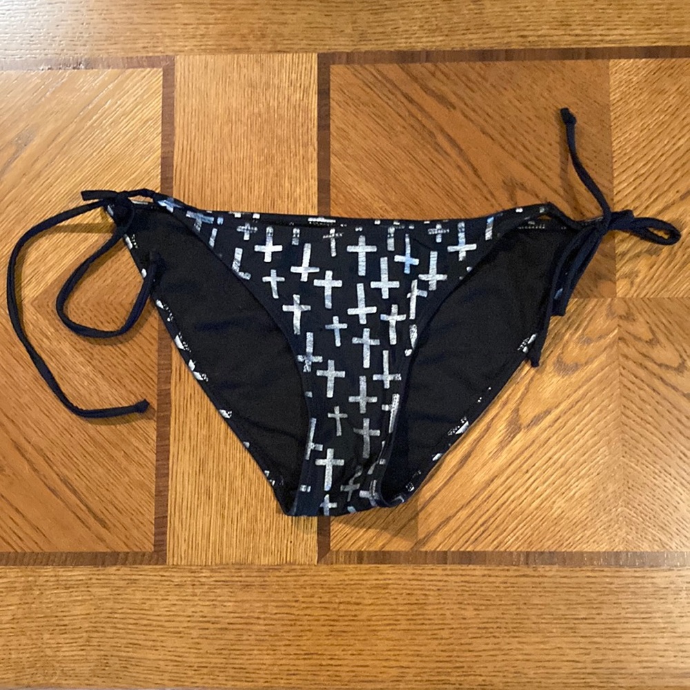 Bottoms only black and silver cross bikini